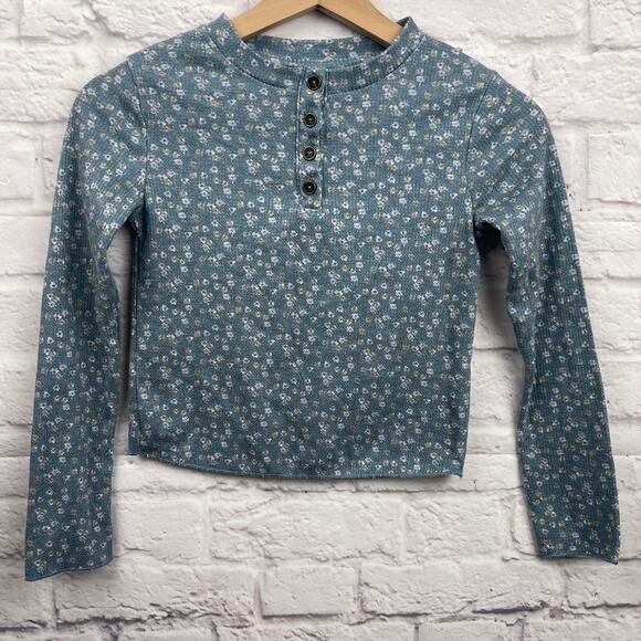 K0-1025 Art Class ribbed long-sleeve floral top size M(7/8) - Picture 1 of 5